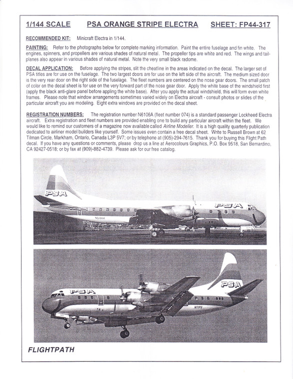 1/144 Scale Decal PSA Electra