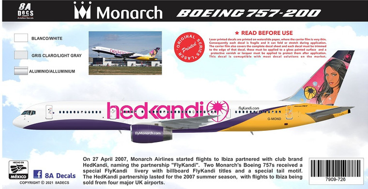1/144 Scale Decal Monarch 757-200 HEDKANDI G-MOND