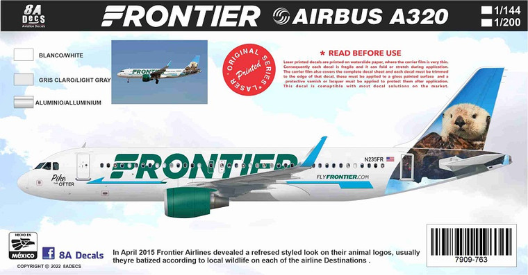 1/144 Scale Decal Frontier A-320 PIKE THE OTTER