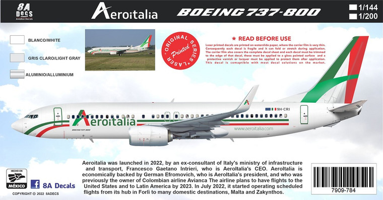 1/144 Scale Decal Aeroitalia 737-800