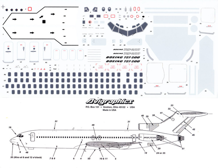 1/72 Scale Decal 727 Detail Sheet