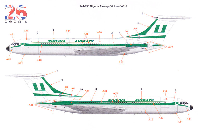 1/144 Scale Decal Nigeria Airways VC-10