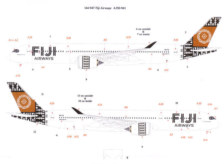 1/144 Scale Decal Fiji Airways A350-941