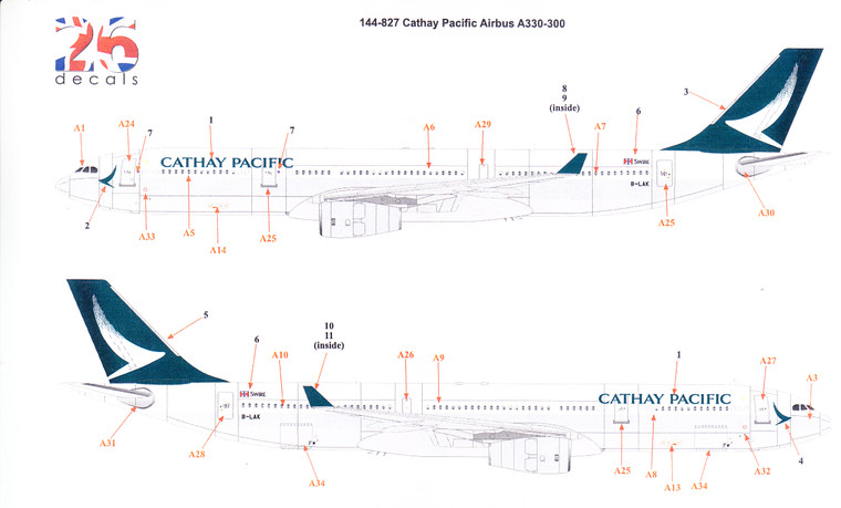 1/144 Scale Decal Cathay Pacific A330-300
