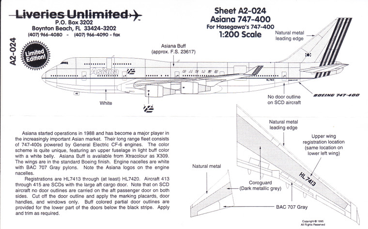 1/200 Scale Decal Asiana 747-400
