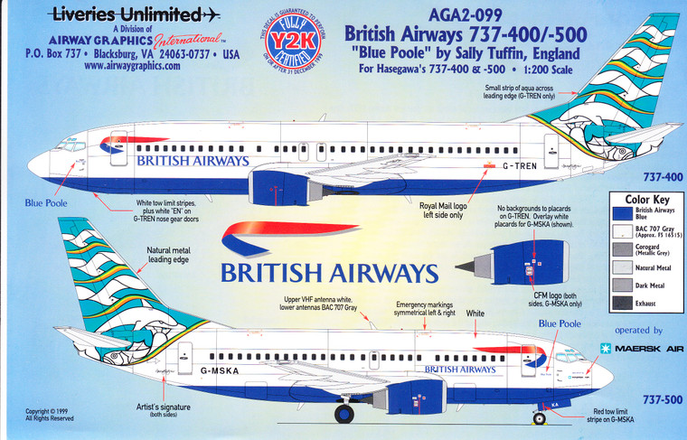 1/200 Scale Decal British Airways 737-400 / 500 BLUE POOLE