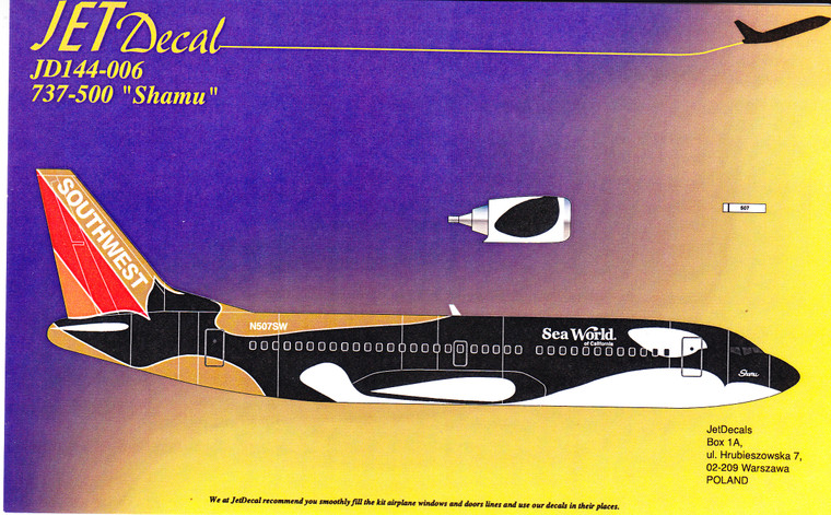 1/144 Scale Decal Southwest 737-500 SHAMU