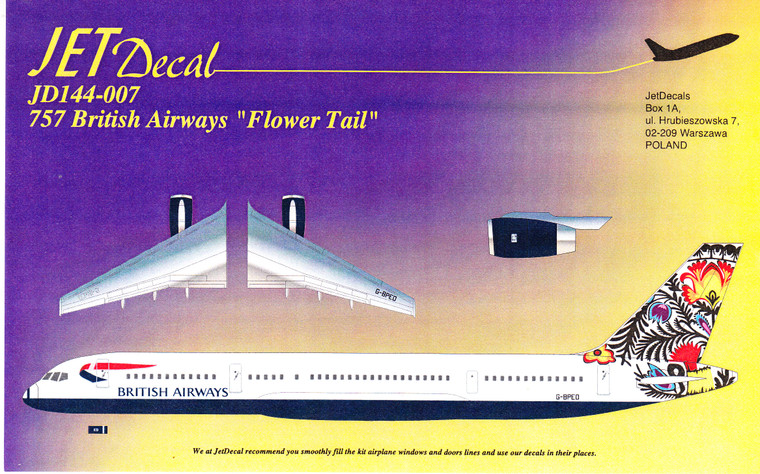 1/144 Scale Decal British Airways 757-200 Flower Tail