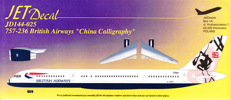 1/144 Scale Decal British Airways 757-200 China Calligraphy