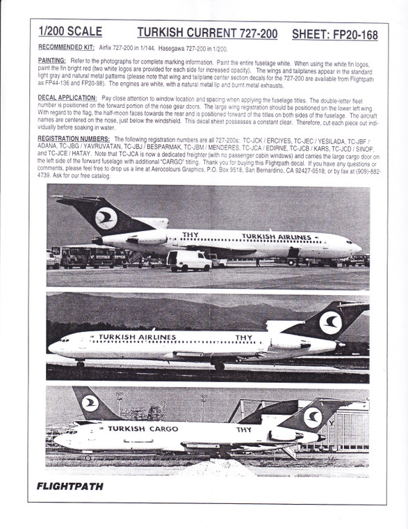 1/200 Scale Decal Turkish Airlines 727-200 Cargo