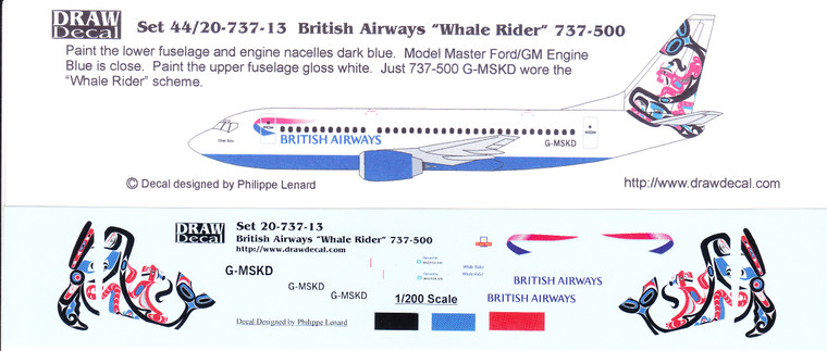 1/200 Scale Decal British Airways 737-500 Whale Rider