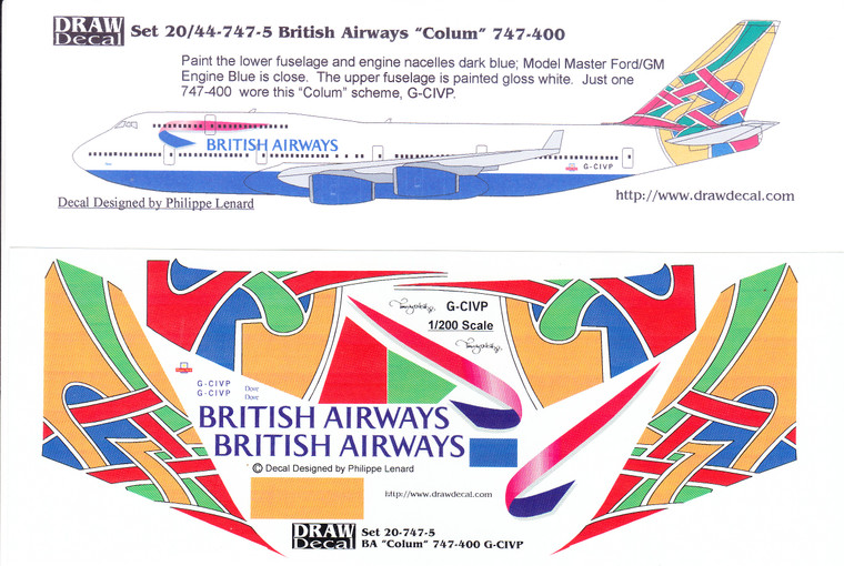 1/200 Scale Decal British Airways 747-400 Colum