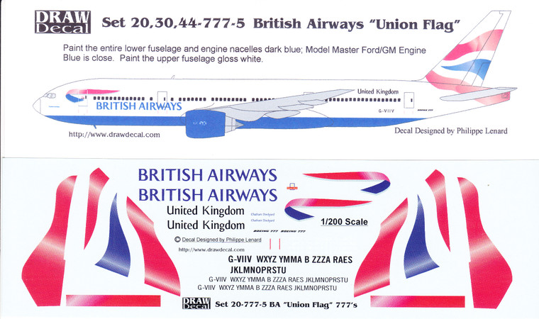 1/200 Scale Decal British Airways 777 Union Flag