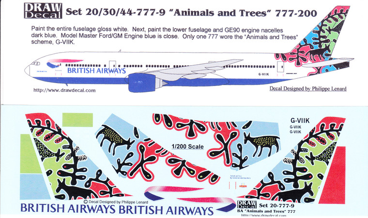 1/200 Scale Decal British Airways 777 Animals and Trees