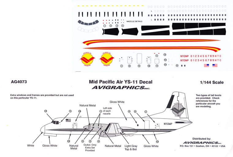 1/144 Scale Decal Mid Pacific YS-11