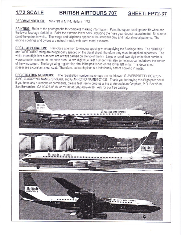 1/72 Scale Decal British Airtours 707
