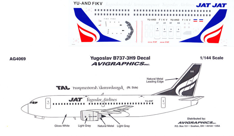 1/144 Scale Decal JAT Yugoslav 737-300