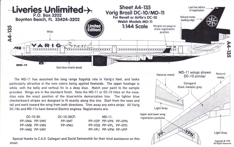 1/200 Scale Decal VARIG Brasil DC-10 / MD-11
