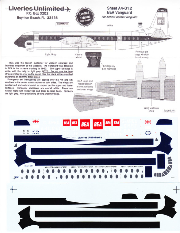 1/144 Scale Decal BEA Vanguard