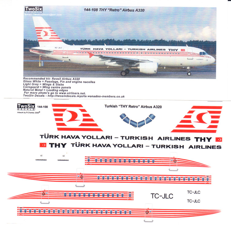 1/144 Scale Decal THY - Turkish Airlines A-320 Retro