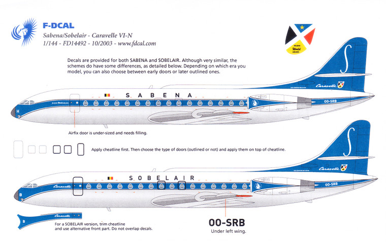1/144 Scale Decal Sabena Caravelle