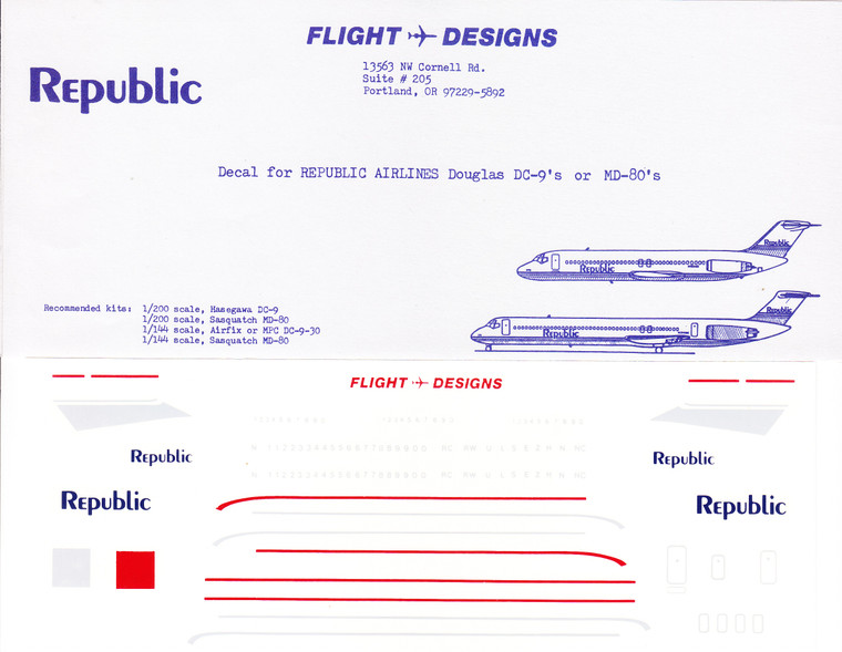 1/200 Scale Decal Republic DC-9 / MD-80