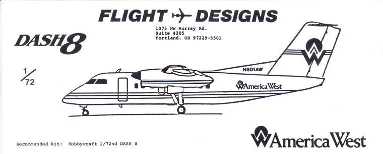 1/72, 1/144, 1/200 Scale Decal America West Dash 8