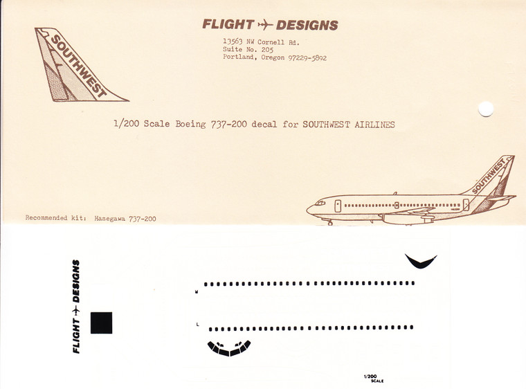 1/200 Scale Decal Southwest 737-200