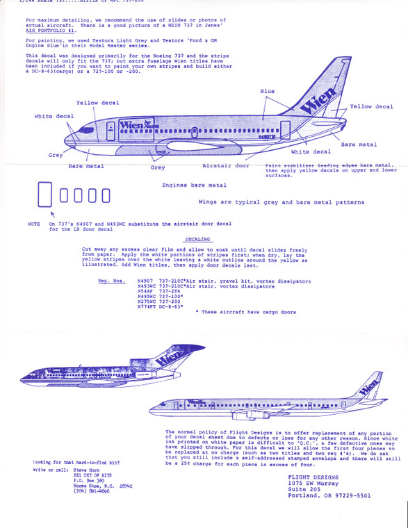 1/144 Scale Decal Wien Air Alaska 727 / 737 / DC-8