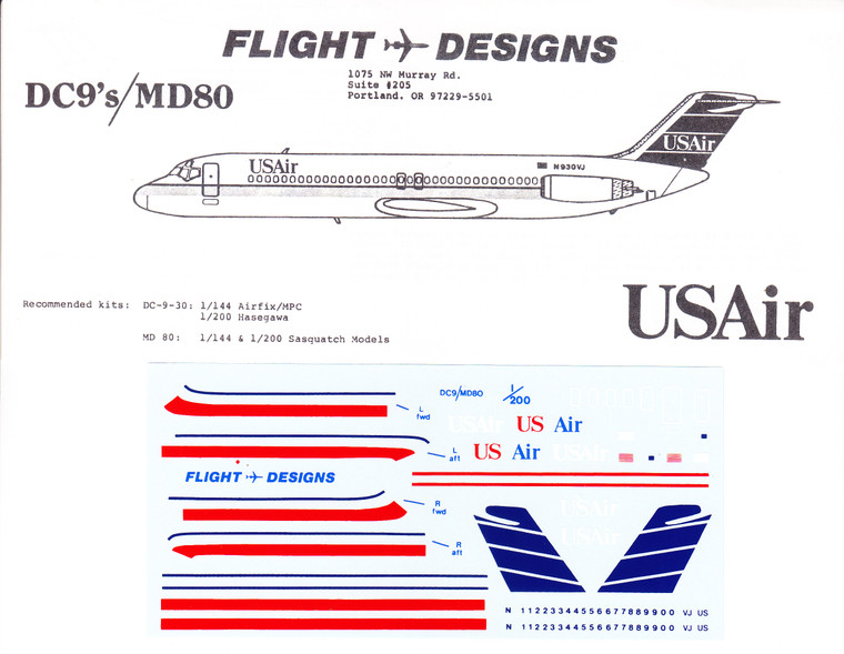 1/200 Scale Decal USAir DC9-30 / MD-80