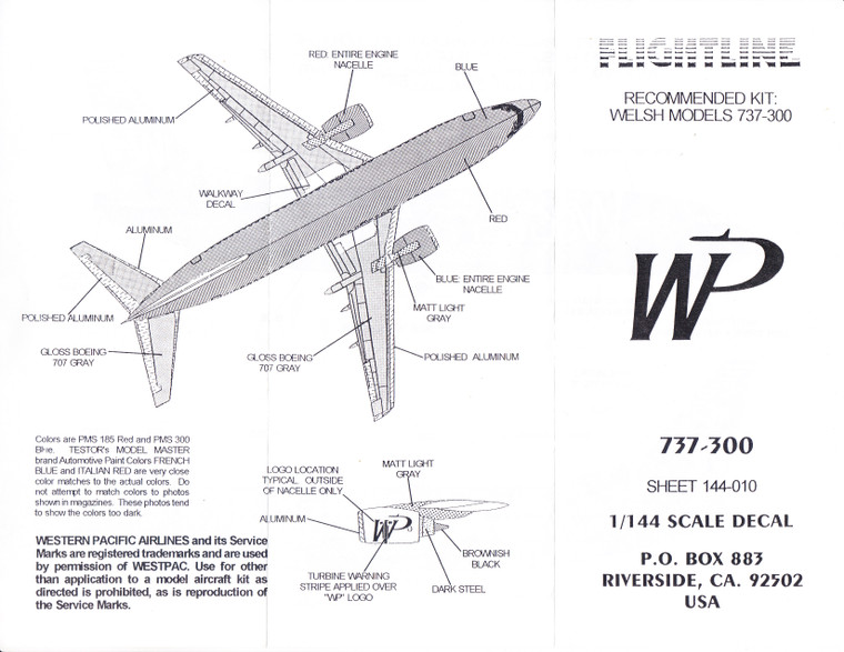 1/144 Scale Decal Western Pacific 737-300