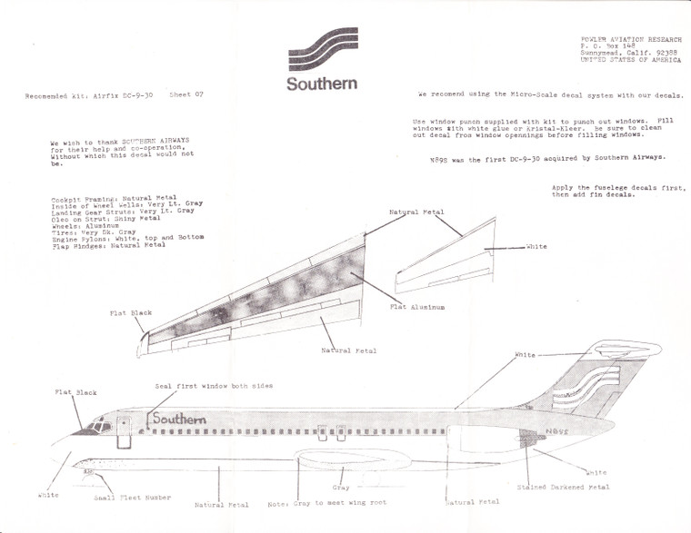 1/144 Scale Decal Southern Airways DC9-30
