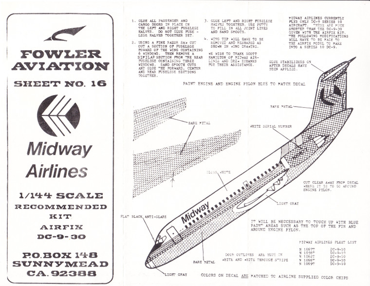 1/144 Scale Decal Midway DC9-10