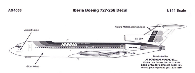 1/144 Scale Decal Iberia 727-200