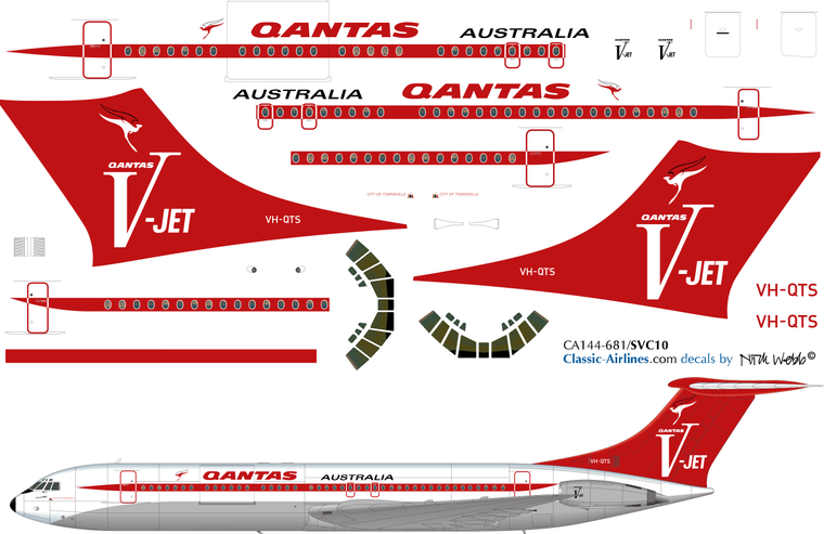 1/144 Scale Decal Qantas VC-10