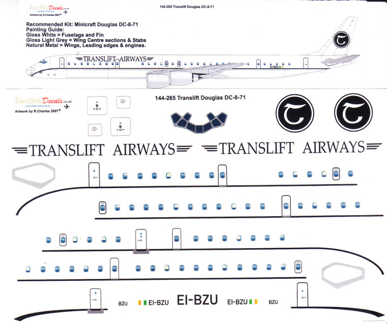 1/144 Scale Decal Translift Airways DC8-71