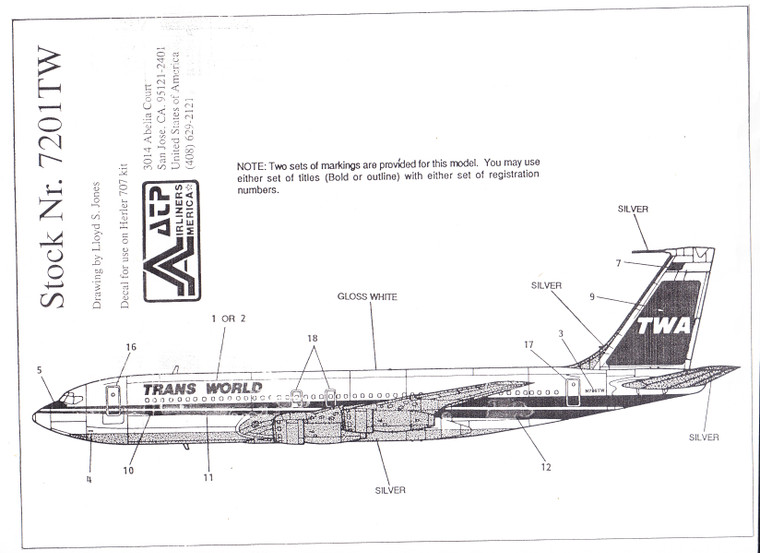 1/72 Scale Decal TWA B-720
