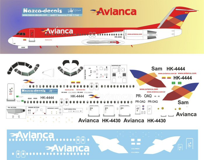1/144 Scale Decal Avianca F-100