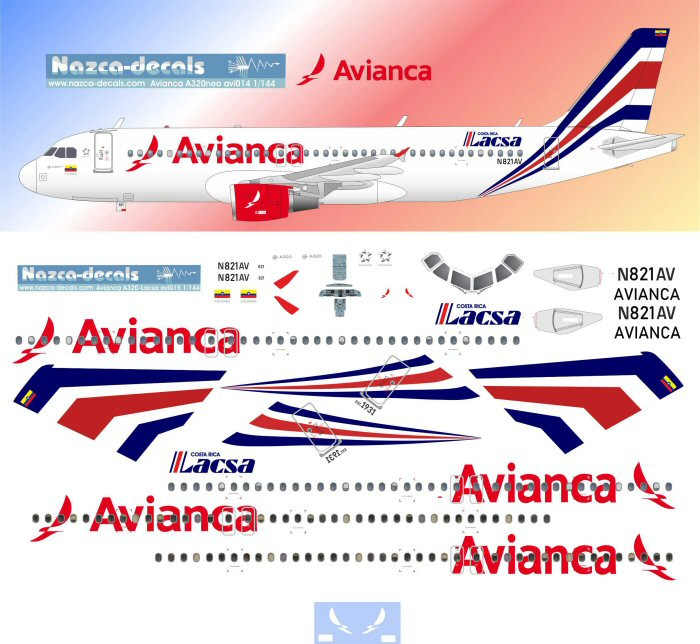 1/144 Scale Decal Avianca-Lacsa A-320