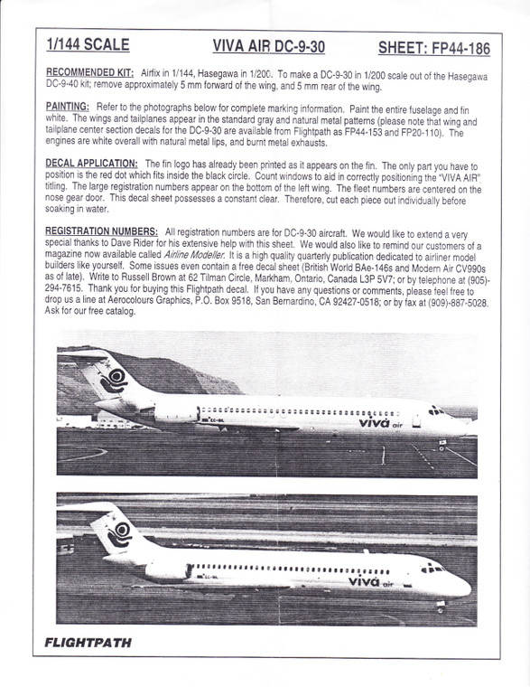 1/144 Scale Decal Viva Air DC9-30