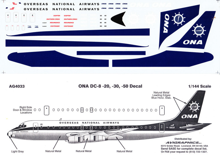 1/144 Scale Decal ONA DC8-20 / 30 / 50