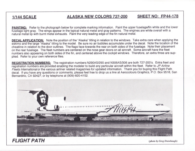1/144 Scale Decal Alaska Airlines 727-200
