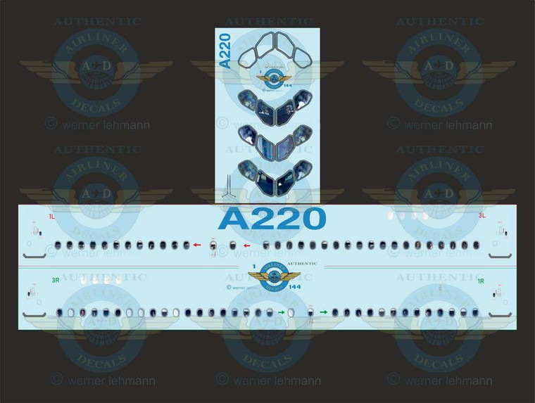 1/144 Scale Decal A220-100 Lifelike Cockpit & Windows w/ Doors