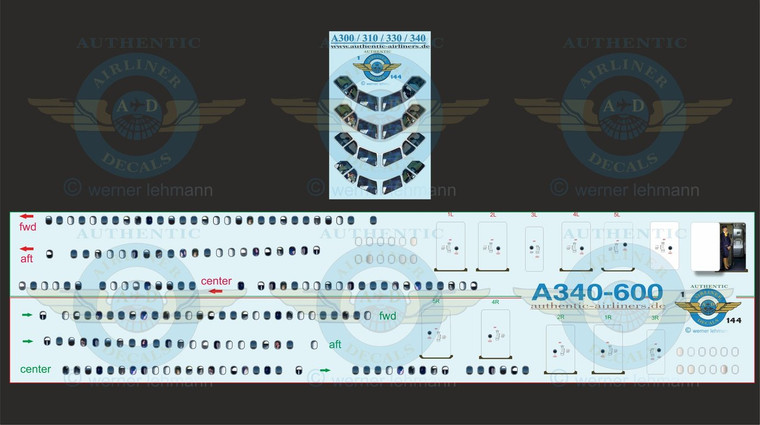 1/144 Scale Decal A-340-600 Lifelike Cockpit & Windows  w/ Doors