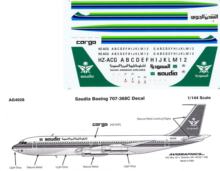 1/144 Scale Decal Saudia 707-300