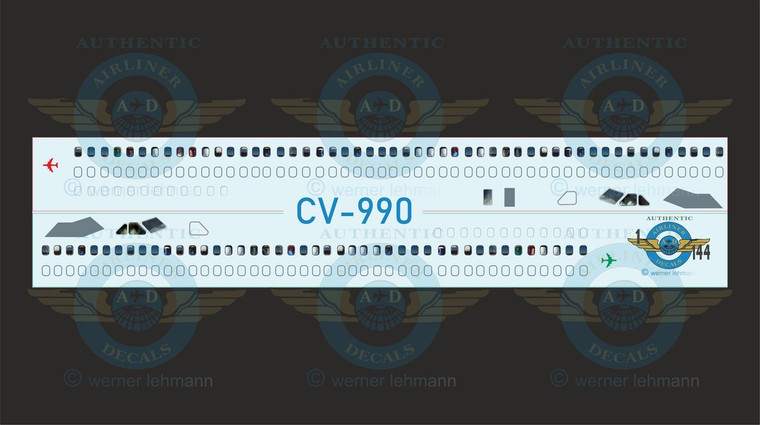 1/144 Scale Decal CV-990 Lifelike Cockpit & Windows