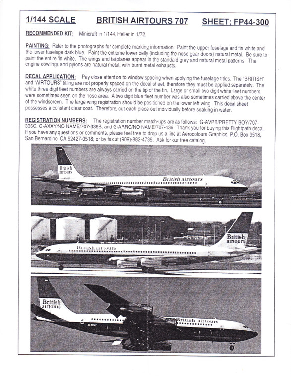 1/144 Scale Decal British Airtours 707-336 / 436