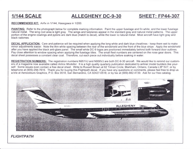 1/144 Scale Decal Allegheny DC9-30