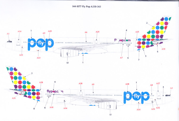 1/144 Scale Decal Fly Pop A330-343