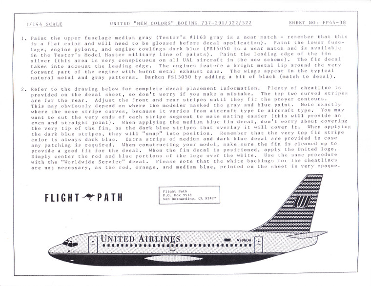1/144 Scale Decal United 737-200 / 300 / 500